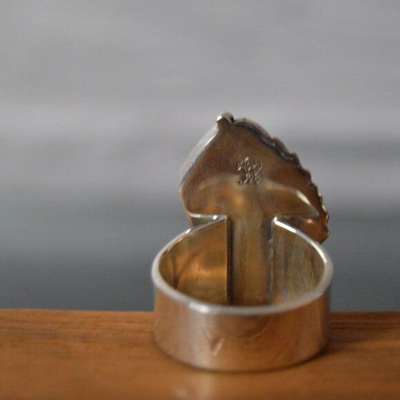 Handmade Navajo Sterling Silver and Turquoise Ring by Gregg Yazzie, Size 8.75 - Picture 6 of 8